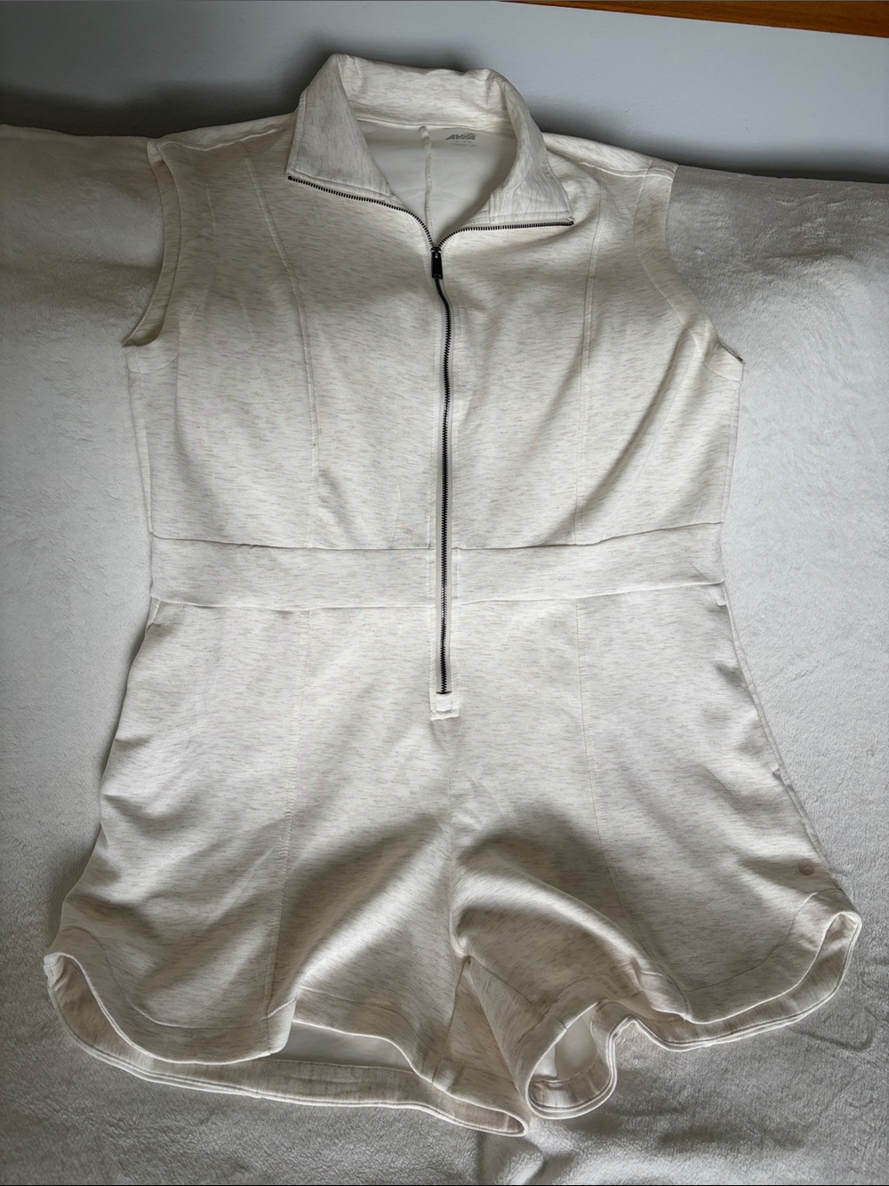 Avia Cream Zip-Front Sleeveless Romper